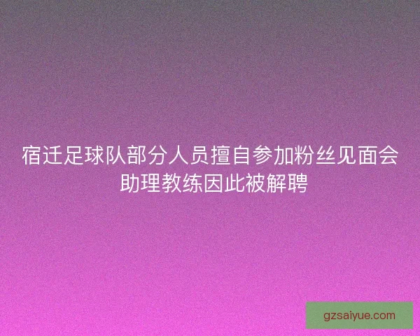 宿迁足球队部分人员擅自参加粉丝见面会 助理教练因此被解聘